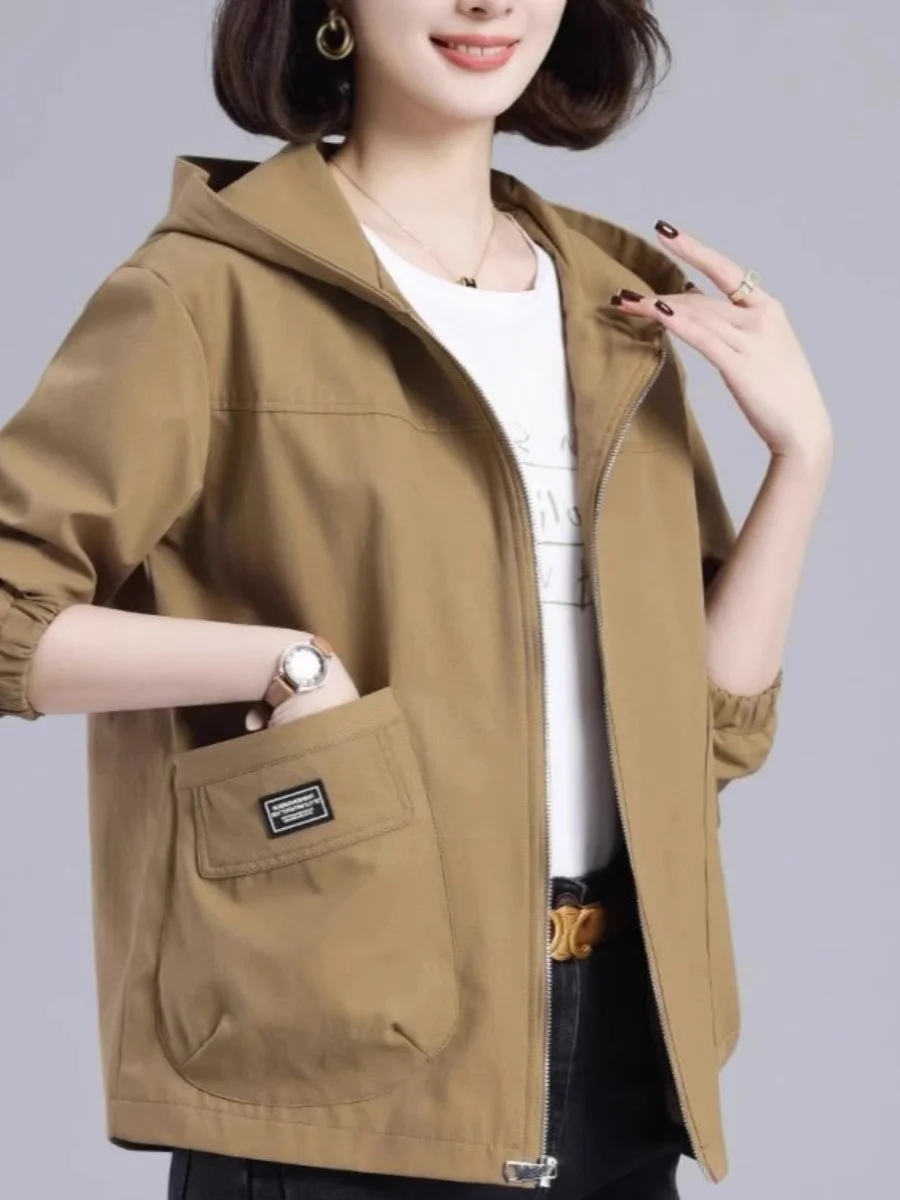 

Модная женская куртка большого размера с капюшоном и длинными рукавами, свободного кроя, осенне-зимняя верхняя одежда в корейском стиле, на молнии, цветная