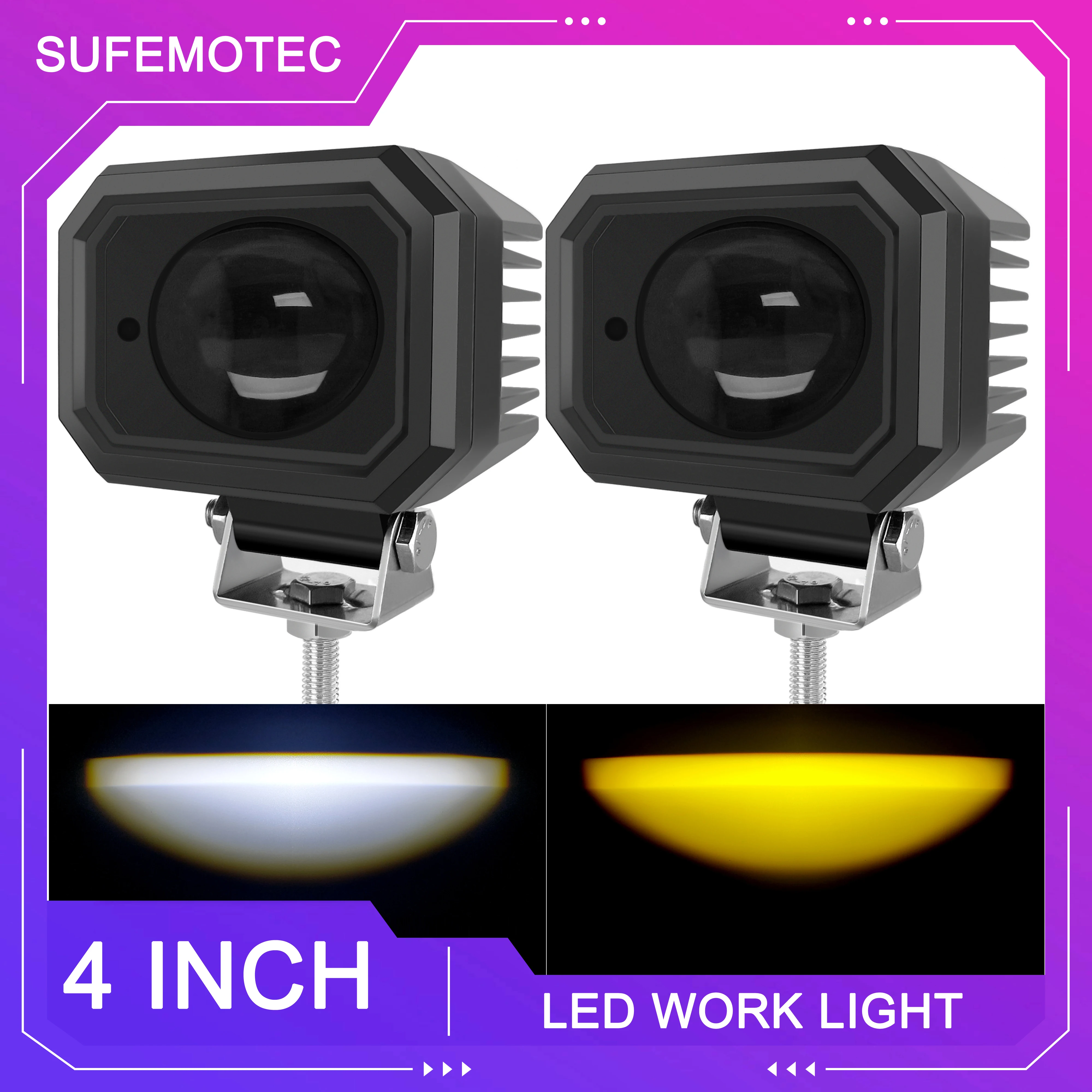 4 Inch Led Work Light White Amber Dual Color Driving Lights 12V 24V For Trucks Offroad Heavy Duty 4X4 Motorcycle SUV ATV Car Bus