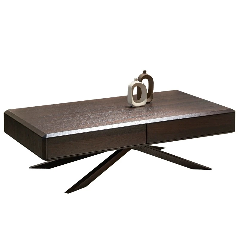 

Italian ash wood smoky color rectangular art coffee table light luxury high sense personalized storage living room short square
