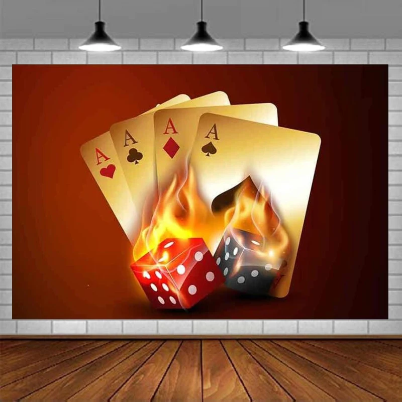 Photography Backdrop For Casino Party Dice Flame Playing 4A Cards Casino Background Banner Poster Party Decorations Props