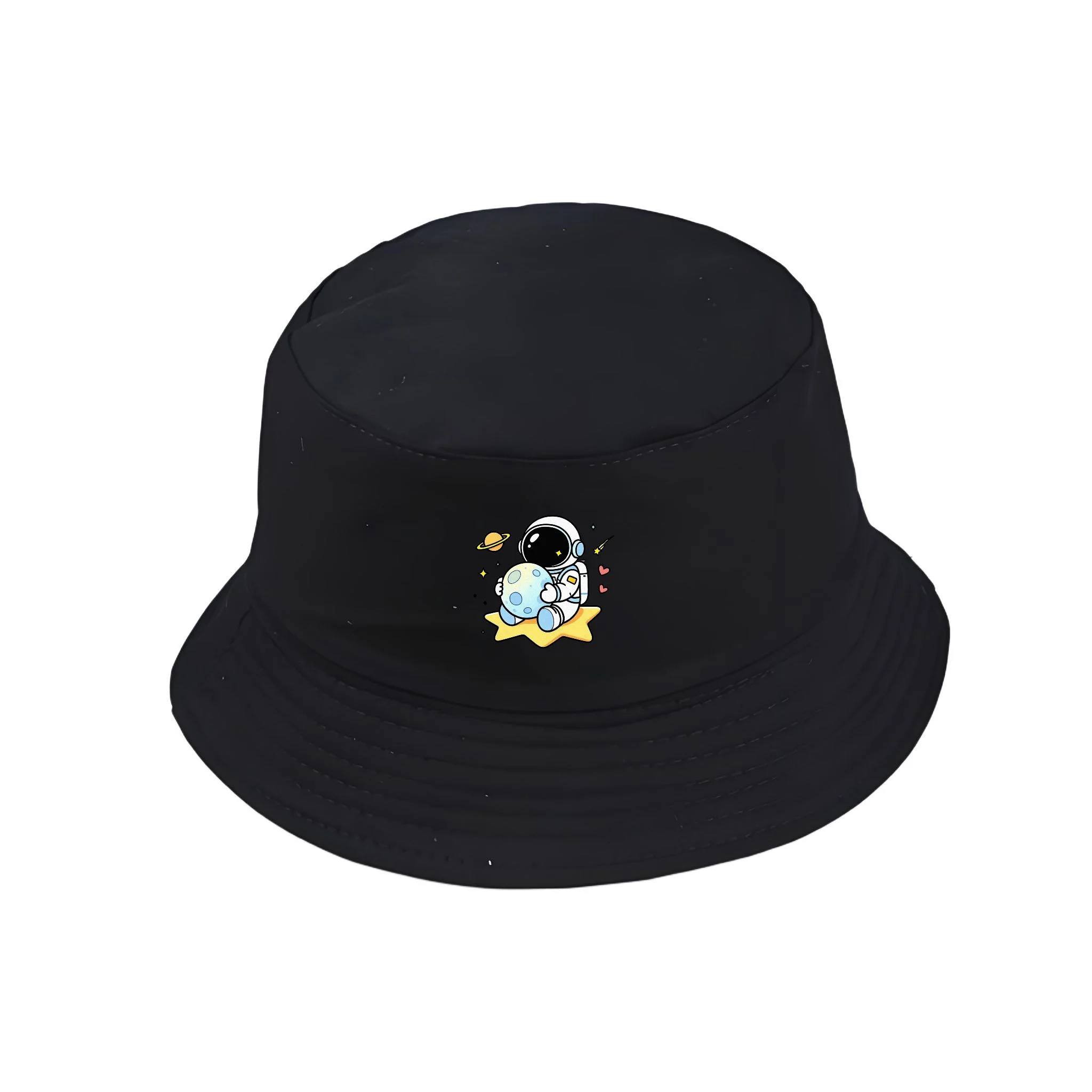 Astronaut Bucket Hat Cotton Packable Fishing Cap Y2K Retro Cartoon Print Fisherman's Hat Casual Outdoor Sun Hat