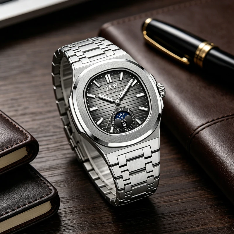 IW Silver Gray Automatic Men's Watches Stainless Steel 50M Waterproof Date Luminous Mechanical Watch for Man Japanese Movement