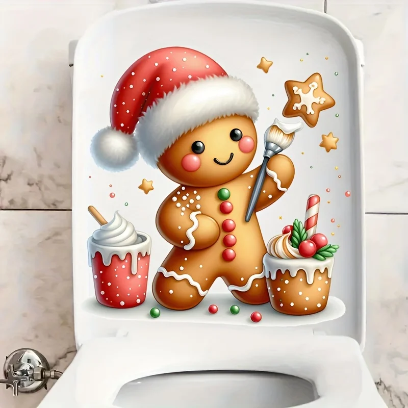 1 piece of cute Christmas gingerbread toilet sticker, perfect for decorating your home bathroom and holiday decorations