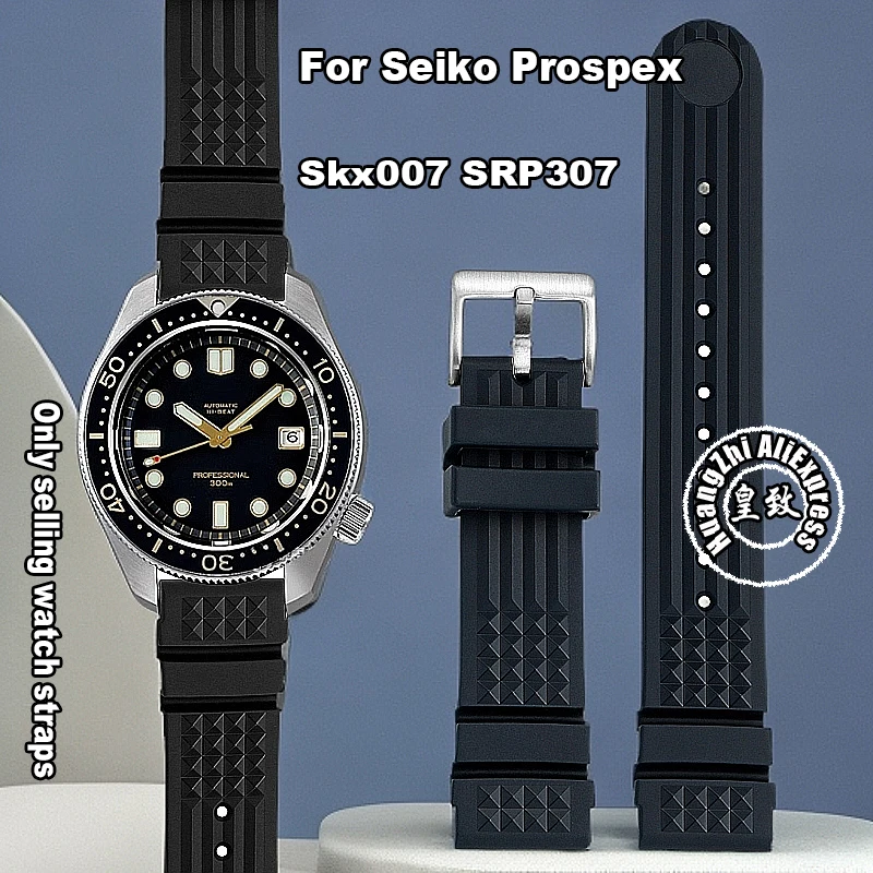 20mm 22mm para Seiko Prospex Skx007 SRP307 313 SKX779 SKX781 Water Ghost Diver correa de reloj de goma hombres Waffle correa de reloj de silicona