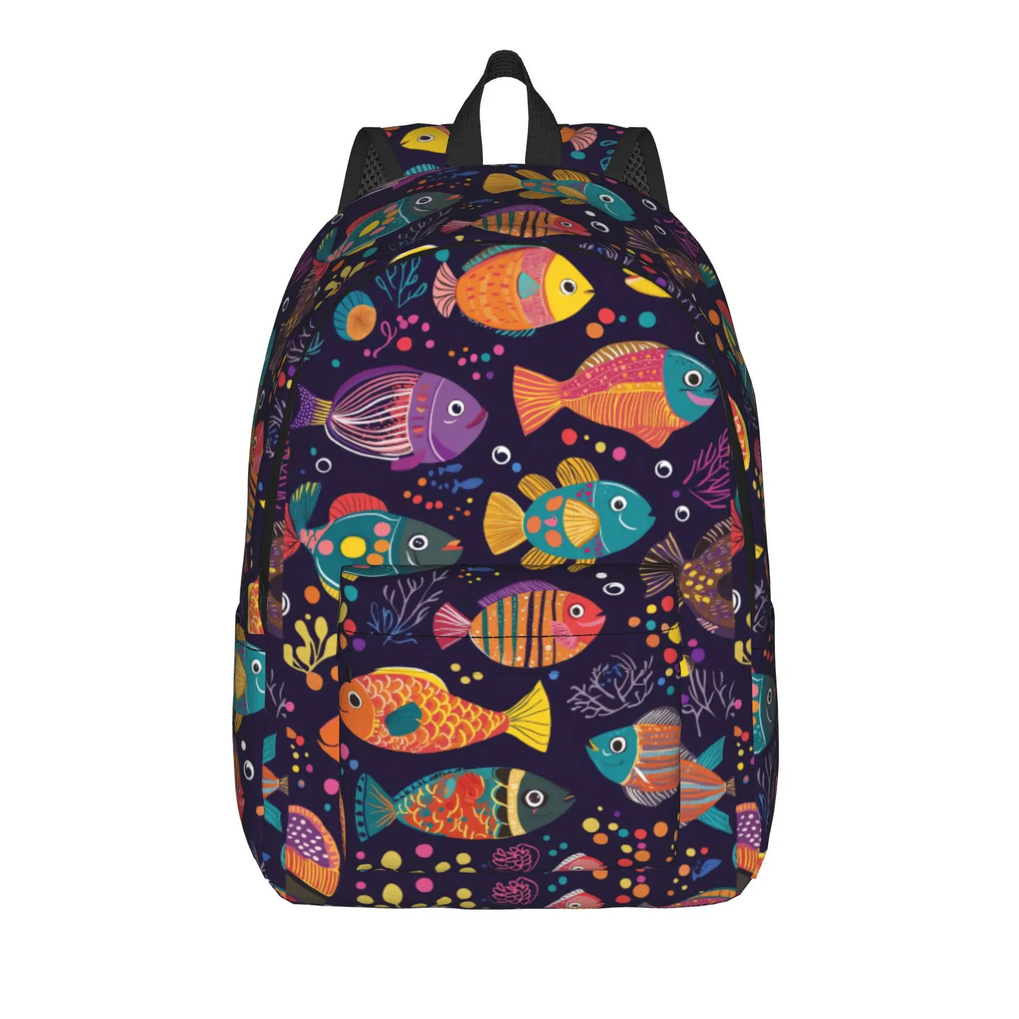 Psychedelic Colorful Tropical Fish Art Backpack  Youth Polyester Sport Backpacks Durable Pretty School Bags Rucksack
