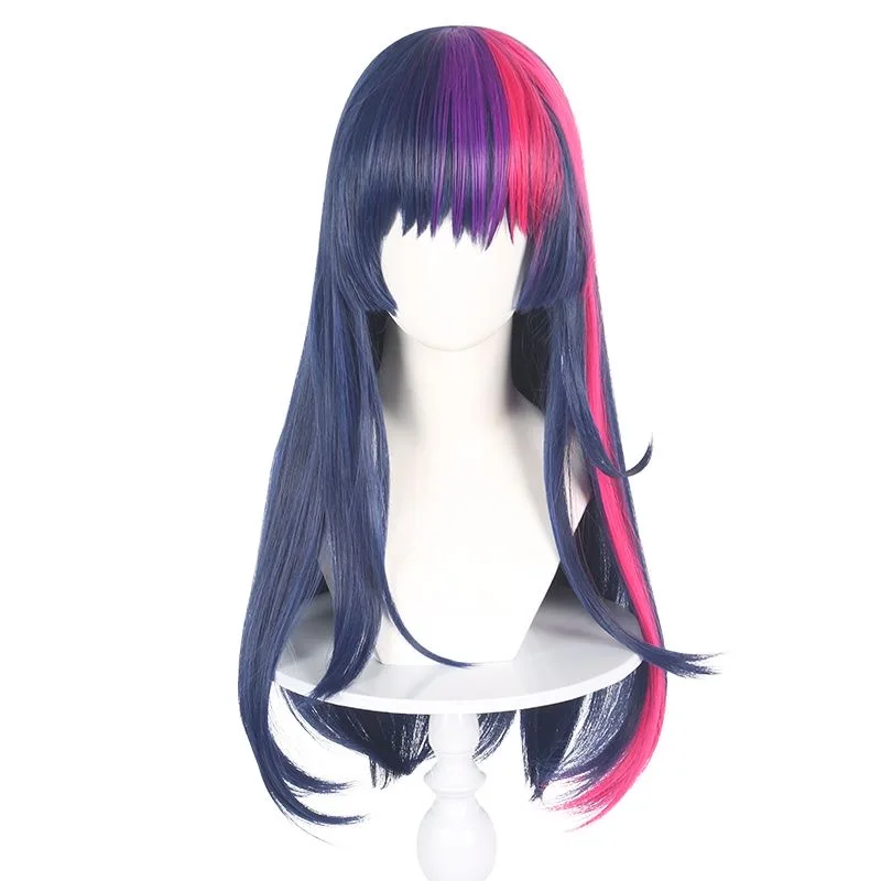 Purple wig suitable for cosplay, gradient synthetic long straight hair wig, anime cosplay, high-quality wig, stage performance