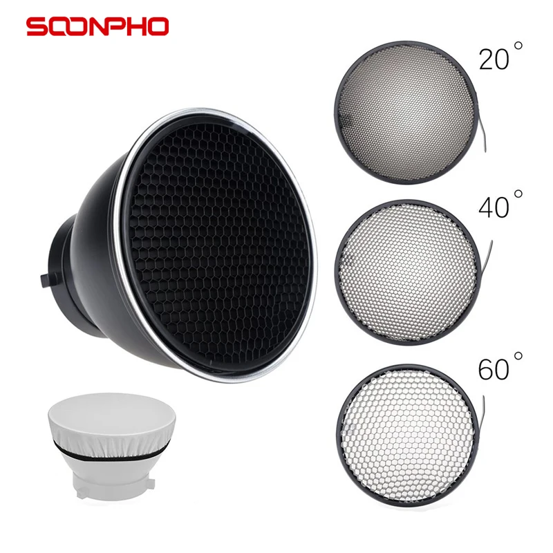 Soonpho Standard Reflector Diffuser 7inch 18cm With 20° 40° 60 °Honeycomb Grid For GODOX Bowens Mount Photo Studio Light Flash