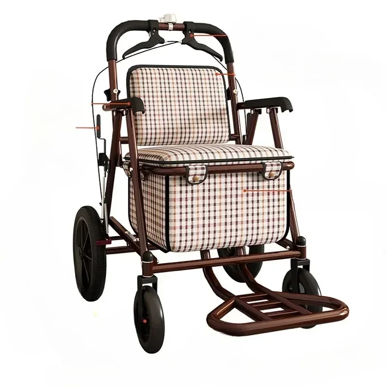 Elderly strollers can be used for transportation, sitting, and pushing. Elderly portable folding four wheeled small carts