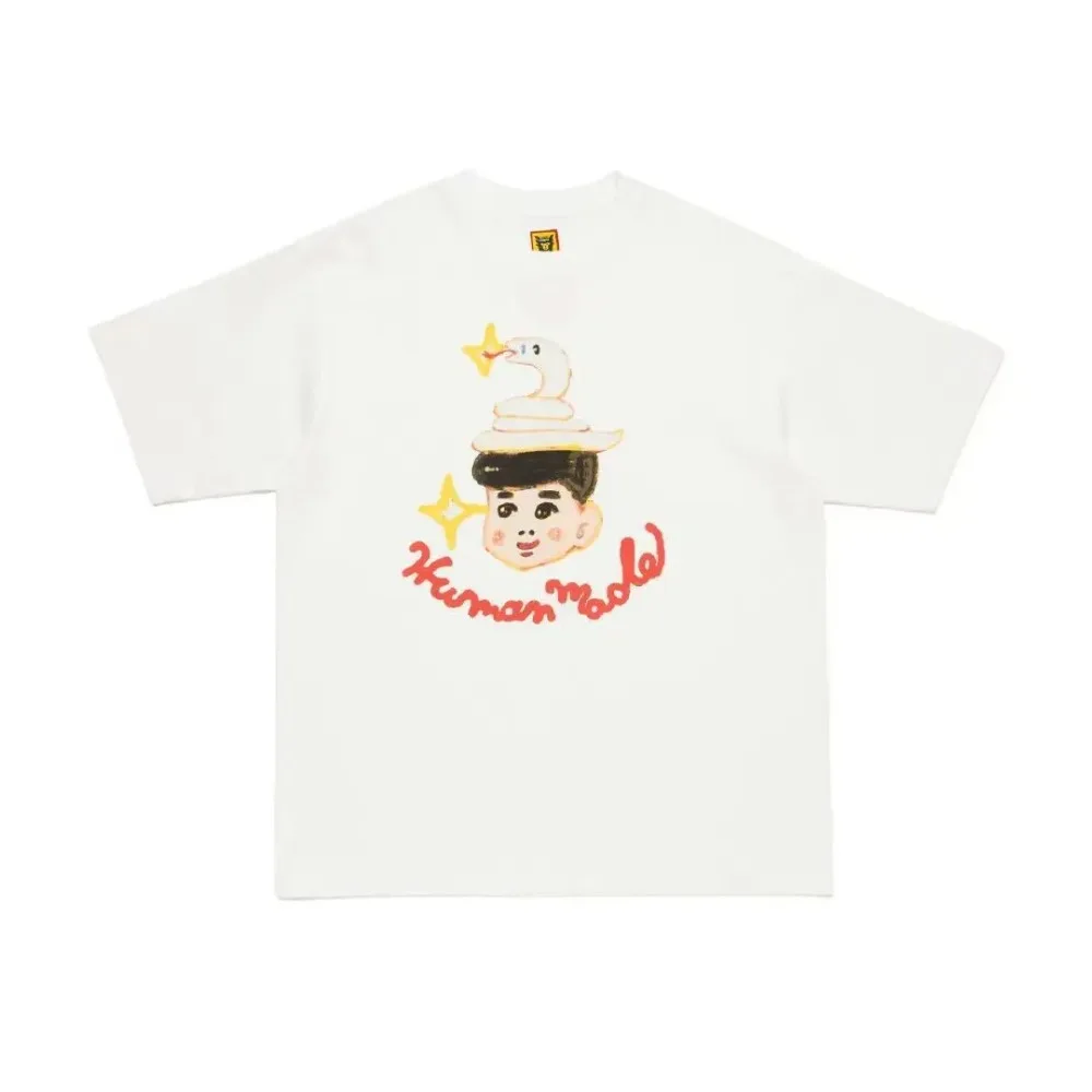 2026 new HUMAN MADE 25SS couple's heart lifting cartoon printed T-shirt Japanese retro loose unisex short sleeved shirt