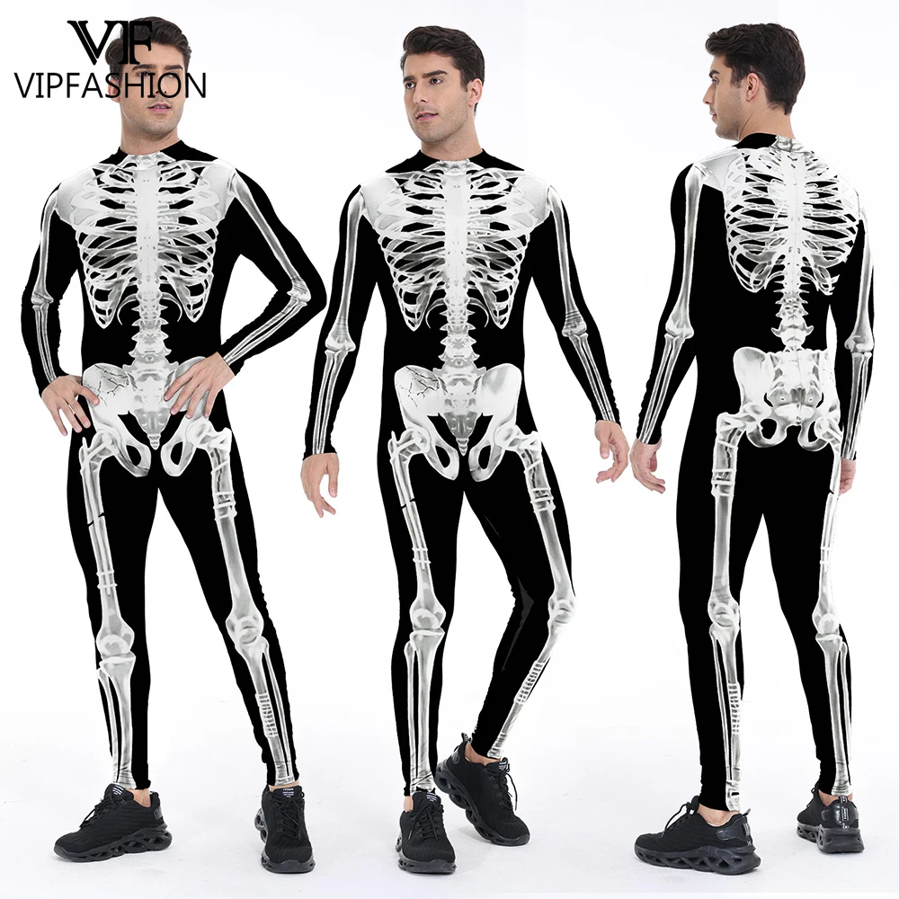 

VIP FASHION Halloween Cosplay Bodysuit for Man Skeleton Jumpsuit Stage Performance Costume Scary Festival Party Catsuit Outfit