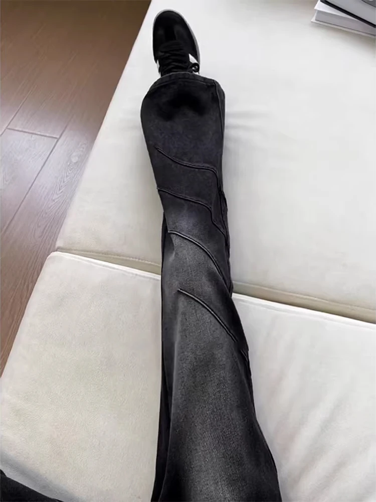 

American Vibe Men's Waed Bla Bell Bot Jeans Winter Design Crinkled High Street Wide Leg Pants Casual Loose Fit Jeans