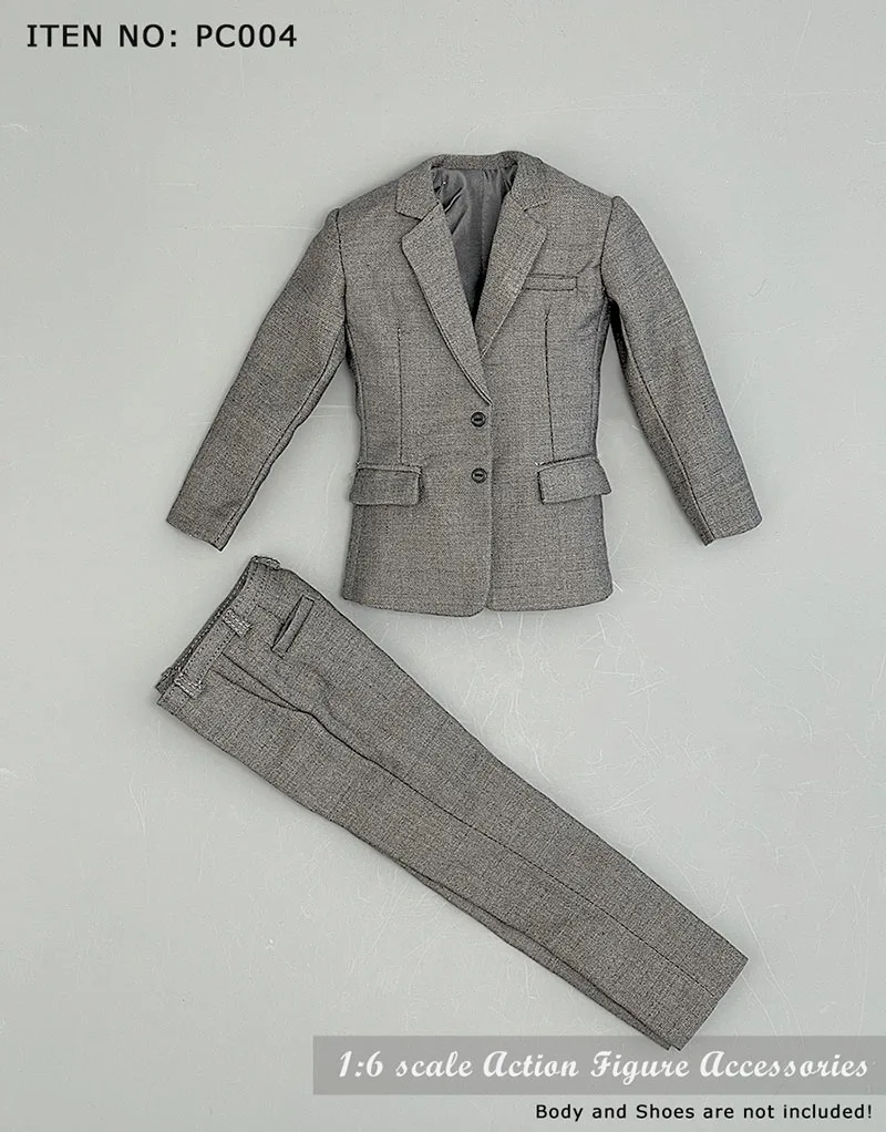 In Stock PC004 1/6 Scale Man Soldier Gray Casual Suit Vest Necktie Clothes Kit Accessory For 12