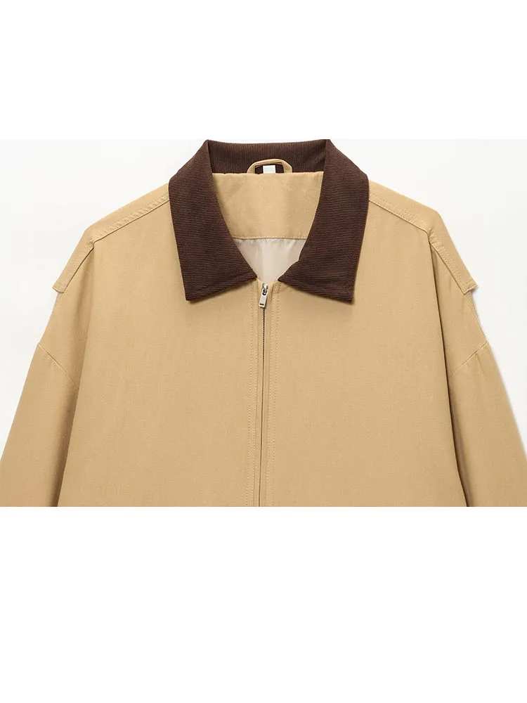 HH Moda invernale da donna Colletto con giunture allentato Decorazione tascabile Cappotto ampio Temperamento femminile Giacca a maniche lunghe con cerniera casual