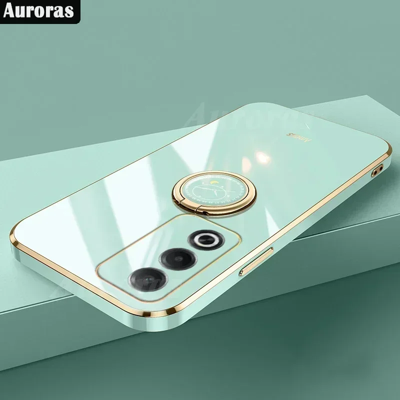 OPPO A80 5G Luxury Ring Holder Plating Case For OPPO A3 Pro A3X 5G Silicone Stand Cover