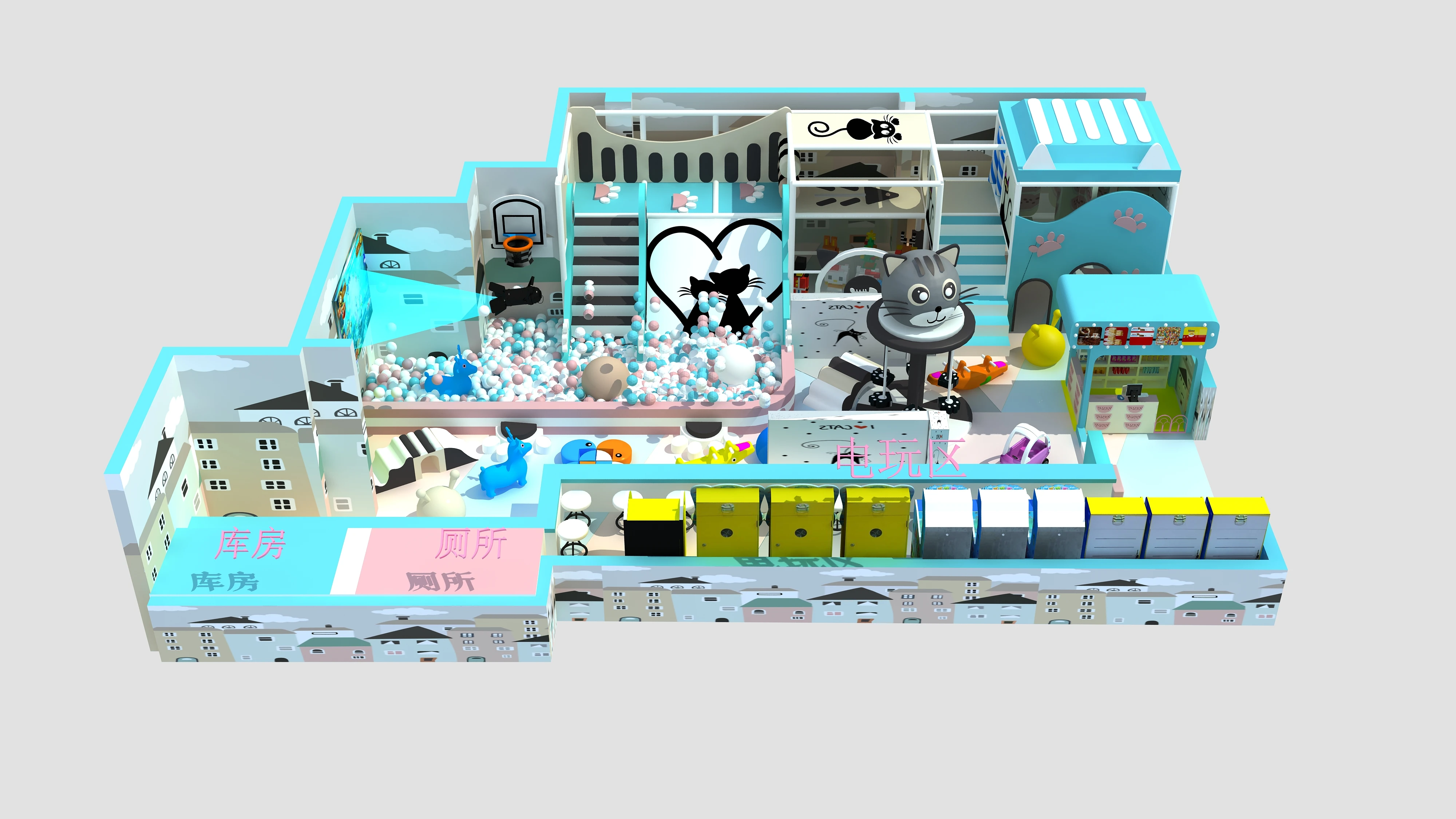 حالمة طفولي متعة آمنة صديقة للبيئة ملعب داخلي تصميم ثلاثي الأبعاد مخطط لتخصيص المشهد التجاري لقلعة نطاطة #5