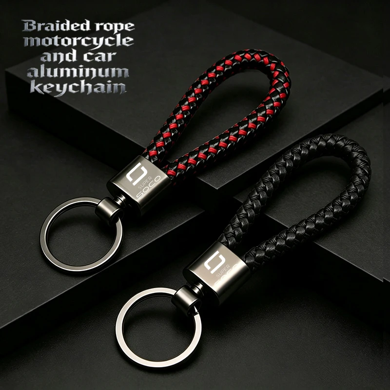 For Super Soco CPx CUmini CUx TC Max Motorcycle Braided rope Hand Woven Leather KeyChain Detachable Metal 360 Degree Rotating