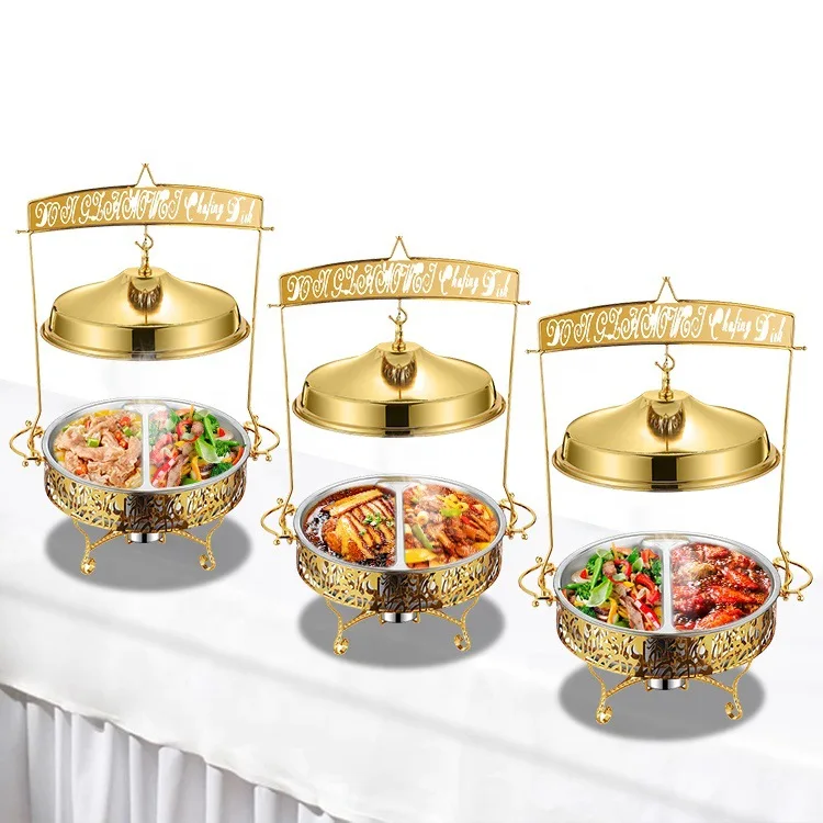 

Gold Stainless Steel Gold Plated Buffet Furnace Hydraulic Cover Breakfast Heating Insulation Furnace Commercial Hotel Restaurant
