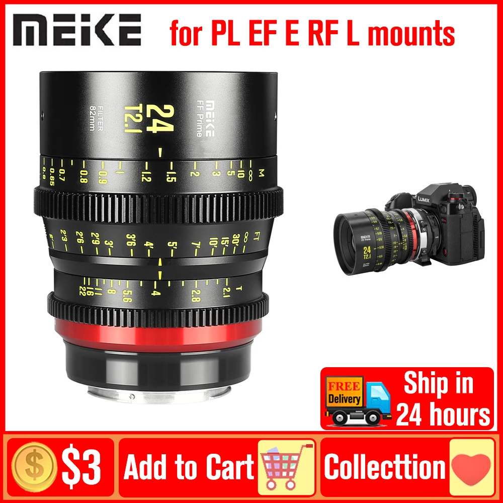 Meike 24mm T2.1 Cine Lens Prime Lens for Canon C700 C500II Sony FX3 FX6 FX9 VENICE Z Panasonic Full Frame Cinema Camera Systems