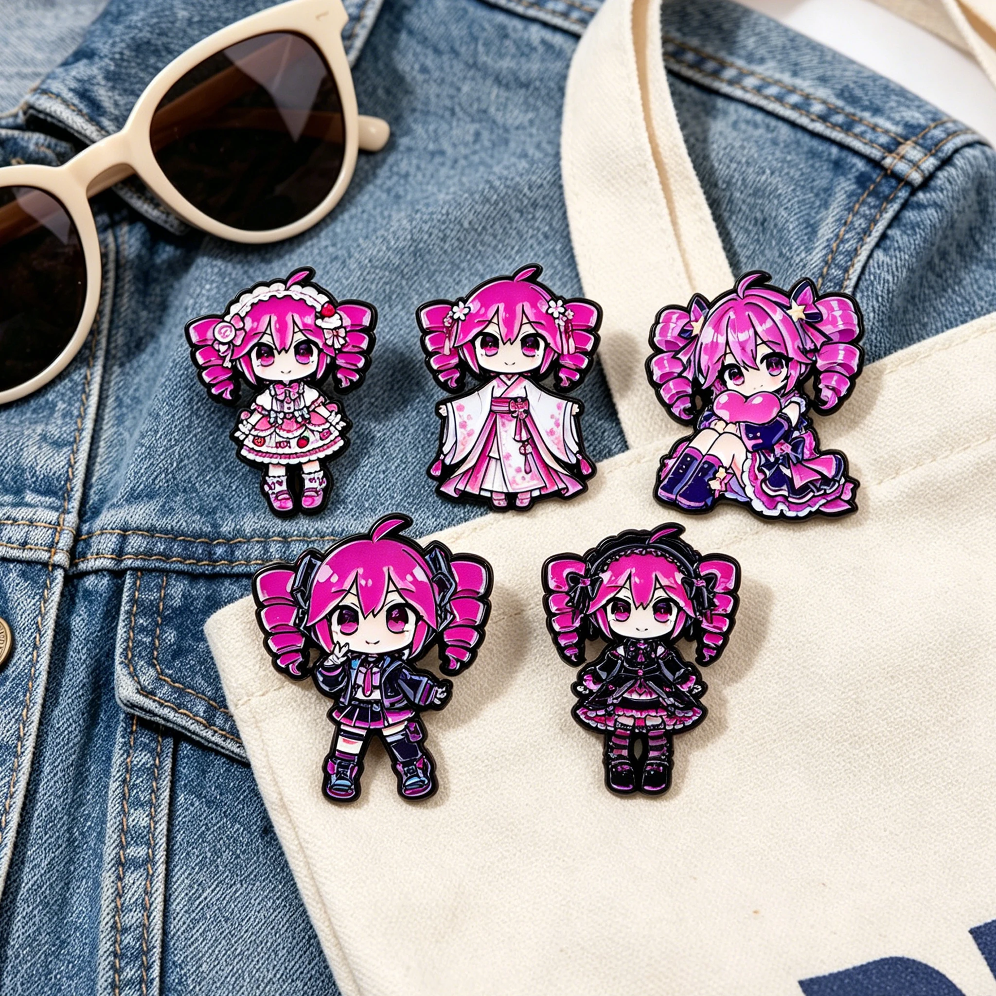 1-5 Stück/Set Niedliche Rosa Haarige Anime-Mädchen Emaille-Anstecknadel Brosche Reversnadel Abzeichen für Rucksack Kleidung Accessoires Modeschmuck Geschenke