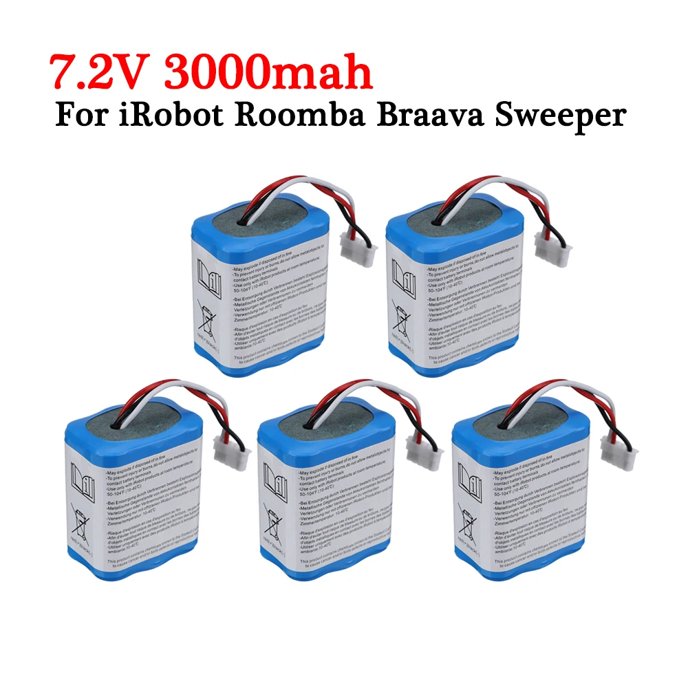 Upgrade 7.2V 3000mah Ni-MH Battery for irobot braava 380 380t 381 Mint 5200 5200C 7.2v Rechargeable battery 1 to 5Pcs