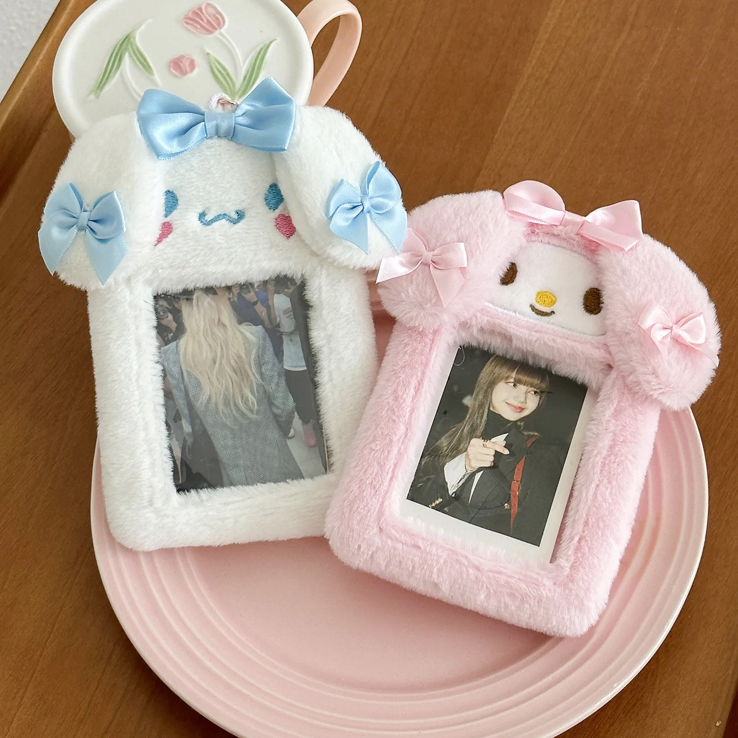 

Kawaii Sanrio Cinnamoroll Card Holder Cute Fluffy My Melody Cards Holder Photo Album Cartoon Bag Pendant Keychain Kids Gift