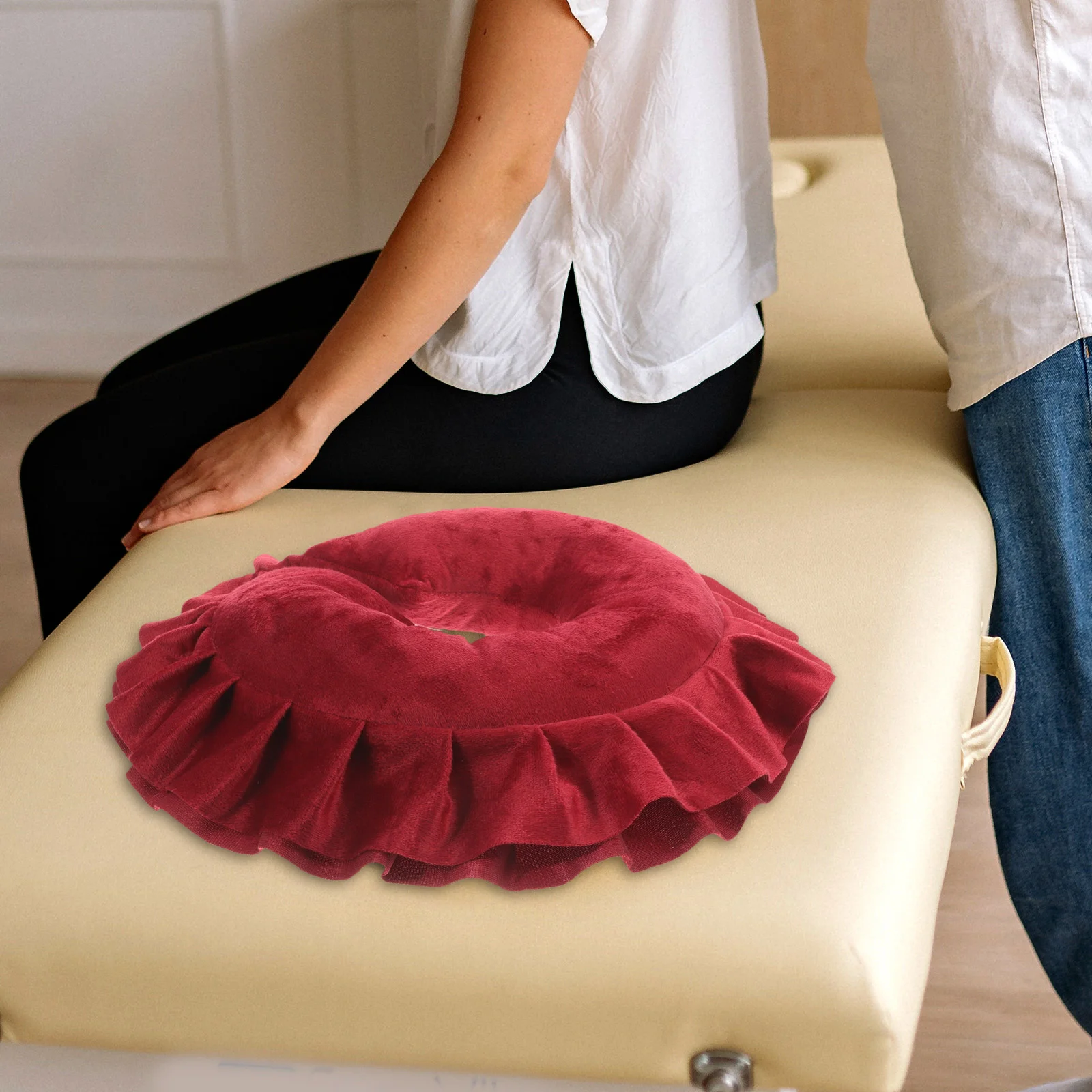 

Massage Bed Pillow Headrest Cervical Spine Beauty Salon Face down Red Pad Spa for