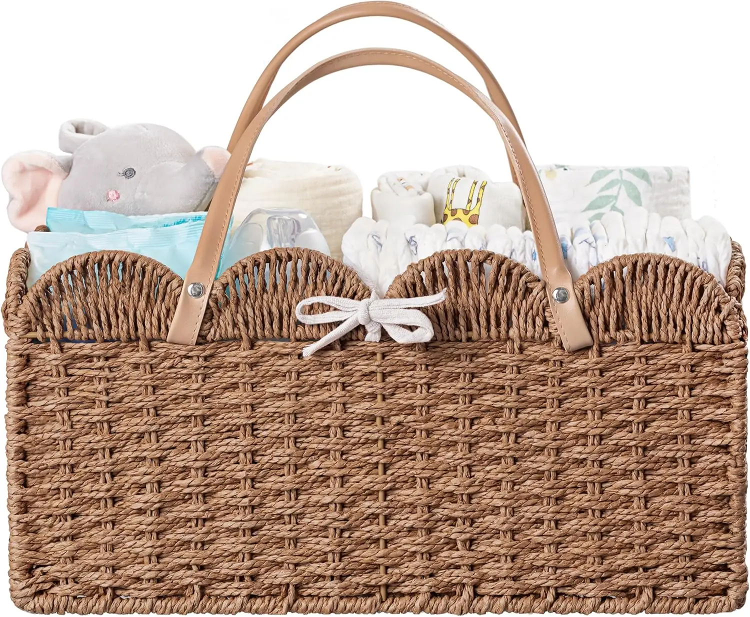

Large Diaper Caddy Paper Rope Storage Bin With Removable Divider Portable Car Organizer