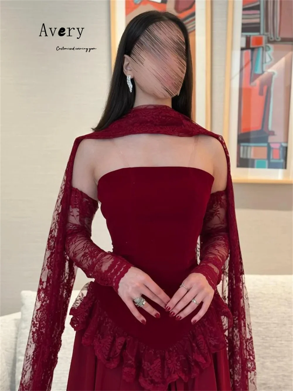 luxury custom embroidered formal dresses Avery Customized Red A Thread Embroidery Lace Gala Dress Women's Wedding Evening Dress 2025 Evening Woman Elegant Ecom Style:MD1E209951