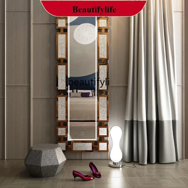 YL   Full-body mirror real non-deforming winter wood vanity mirror, wall-mounted special-shaped three-dimensional medieval wave