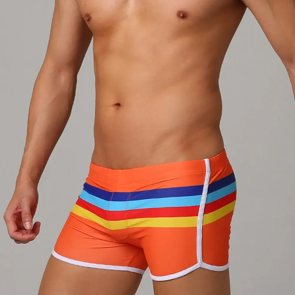 

Men's Color Striped Sports Split Angled Swim Trunks Fashion Close-Drying Beach Boxer Shorts