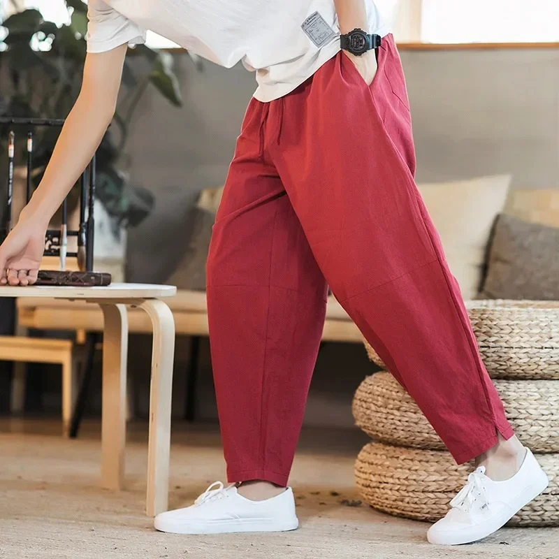 Coslan Chinese Style Cotton Men'S Pants Jogger Men Linen Pants Comfortable Male Trousers Harem Pants Casual Full Pants Streetwea