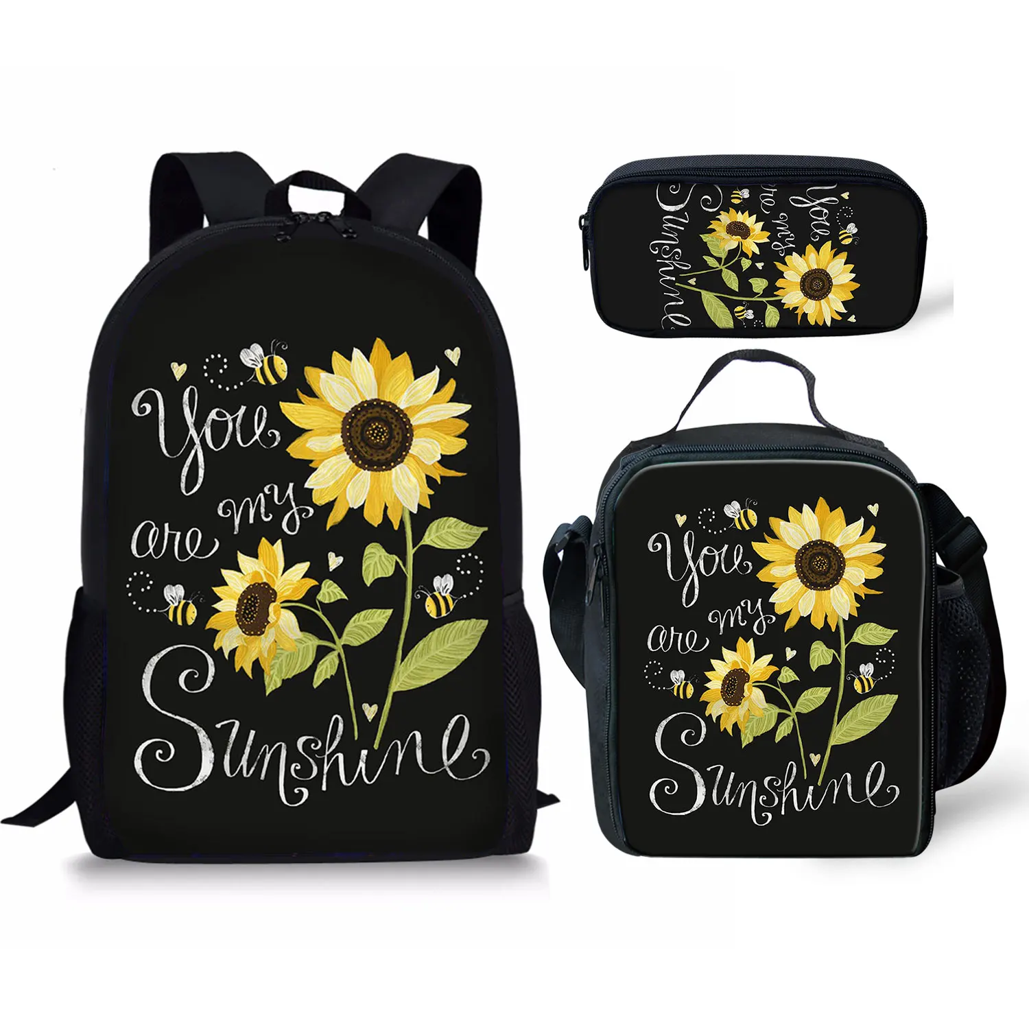 Mochila con patrón de luz de luna de girasol, bolsa de almuerzo con estampado 3D para estudiantes, mochila para portátil de Anime, estuche para lápices, 3 unidades por juego