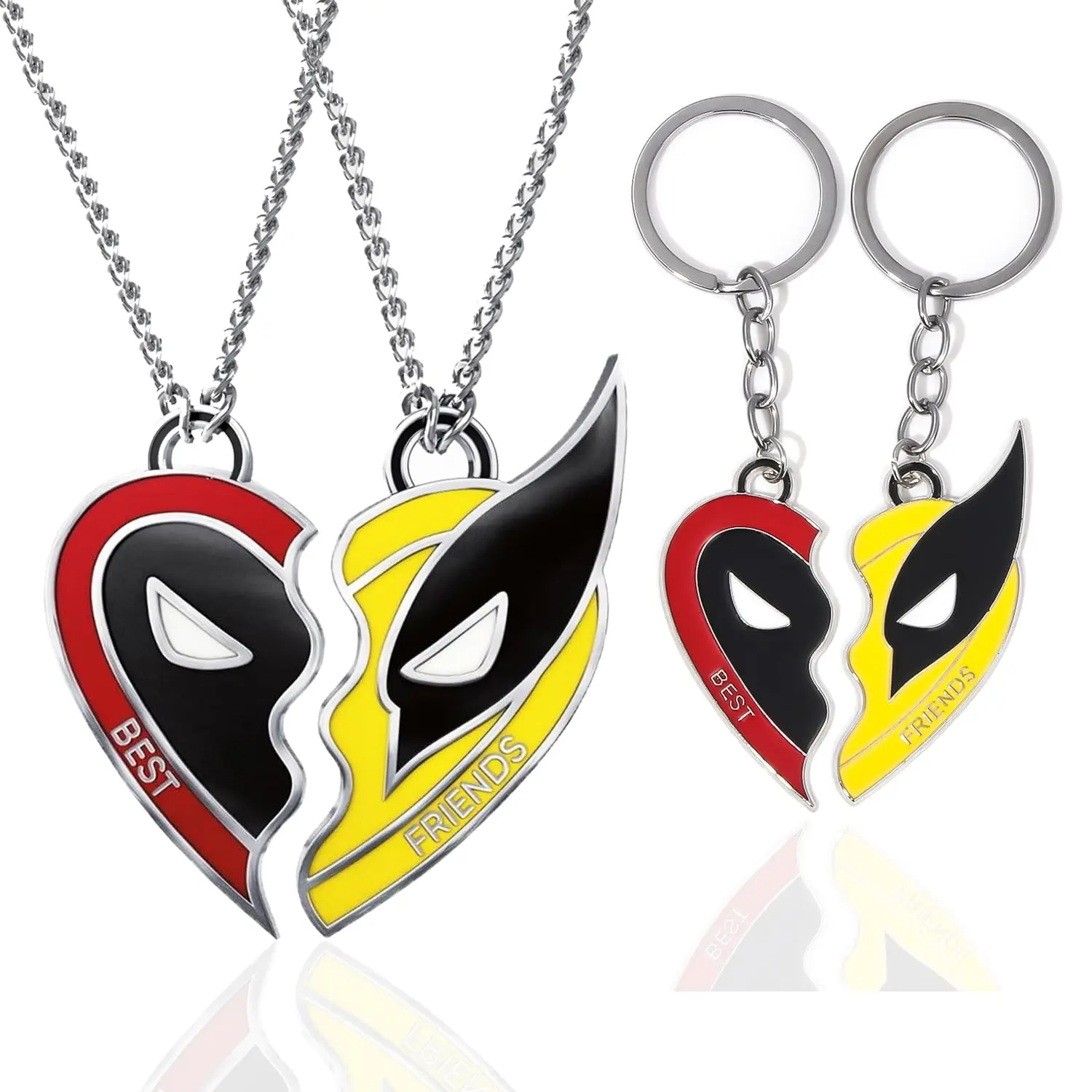 Movie Deadpool Wolverine Necklace Best Friends Red Yellow keychain Pendant Love Heart Combination For Fans Accessories Gift