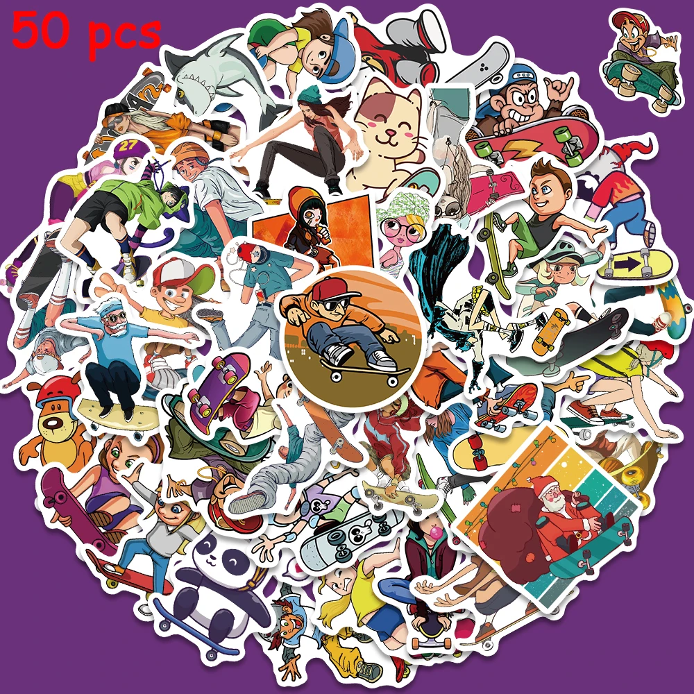 

50pcs Cool Skateboard Anime Characters Stickers Graffiti Decals for Luggage Motorcycle Cars Helmet Guitar Skateboard Stickers