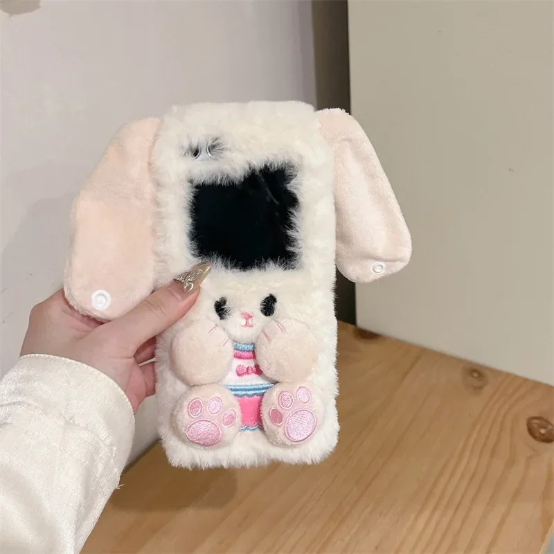 Long Ears Rabbit Phone Case for Samsung Galaxy Z Flip 6 5 4 3 Protective Back Cover for ZFlip4 ZFlip5 ZFlip6 Case
