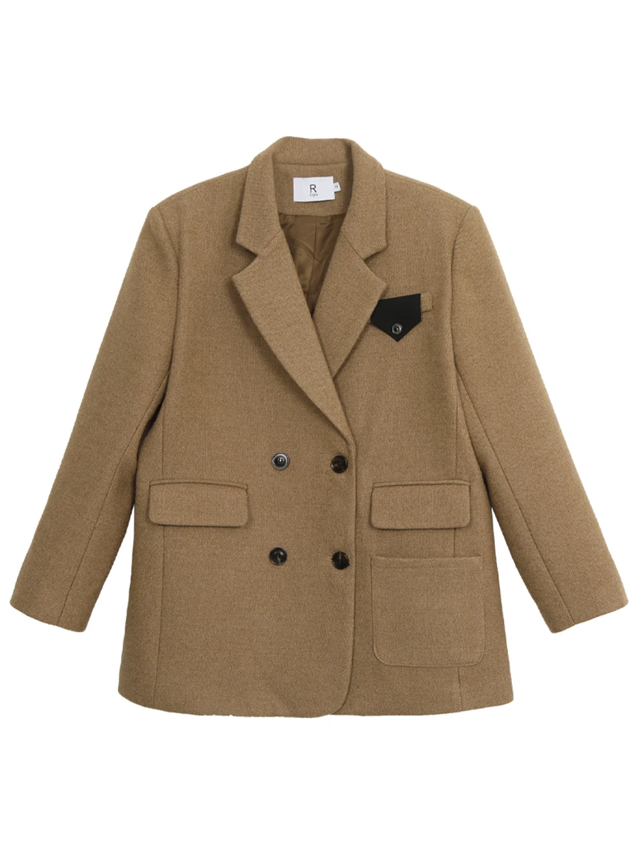 معطف صوف نسائي أحمر من ستوديو المشاهير لخريف وشتاء 2025، تصميم جديد راقي وجميل للغاية بلون القهوة على الطراز الكوري