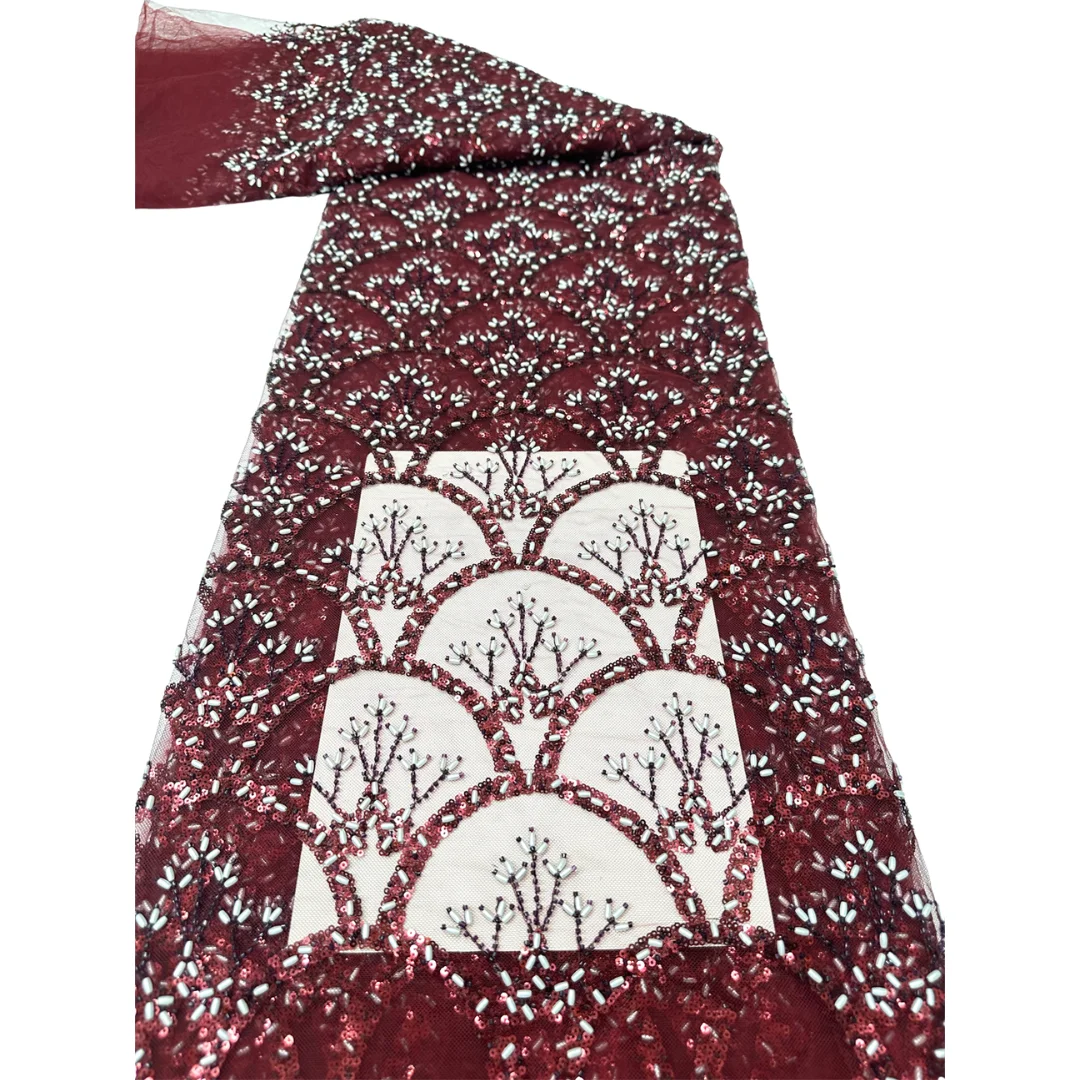 シンプルなシェル刺繍スパンコールビーズ付きレース生地高品質レ - Embroidery Ai のレビューと価格