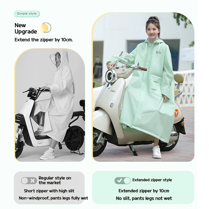 Long Full-Length anti Rainstorm Raincoat Poncho for Adults Wearing Electric Cars