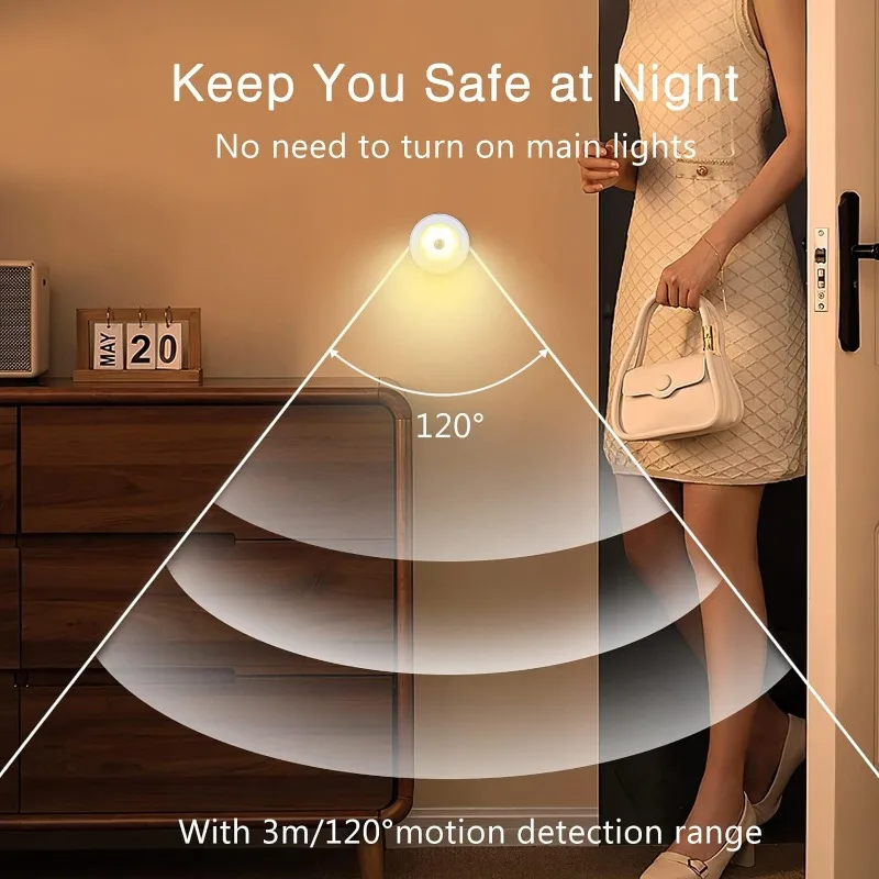 Night Light With PIR Motion Sensor LED Battery Lamp Strong Magnetic For Bedroom Bedside Kitchen Cabinet Lighting