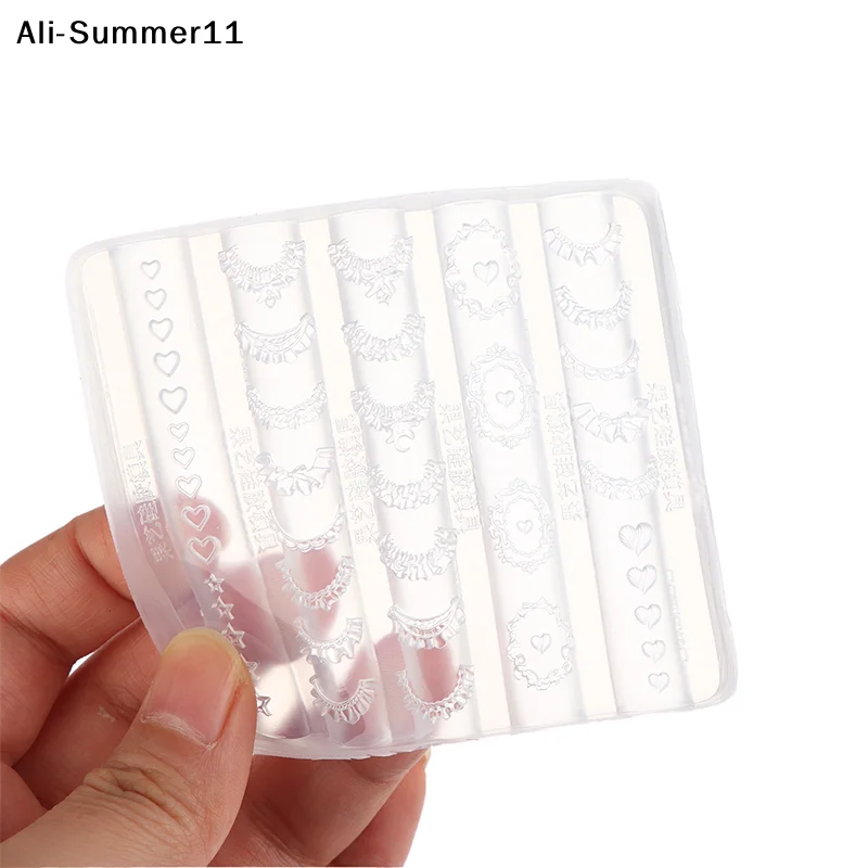 【Wq0】 Lace Trim Nail Art Silicone Mold French Skirt Star Heart Pattern Stencils Templates Diy Carving Tools Manicure Accessories view 4