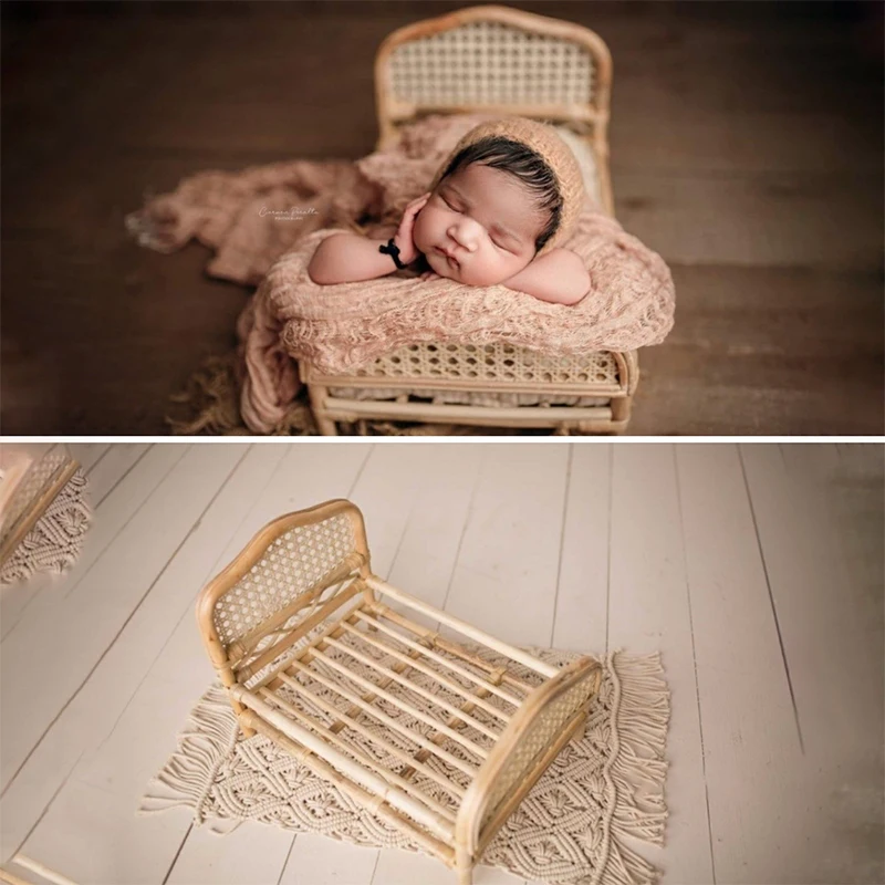 Newborn Photography Accessories Baby Posing Infant Chair Props Hand Woven Retro Rattan Crib Girls Boys Newborns Doll Bed Babies