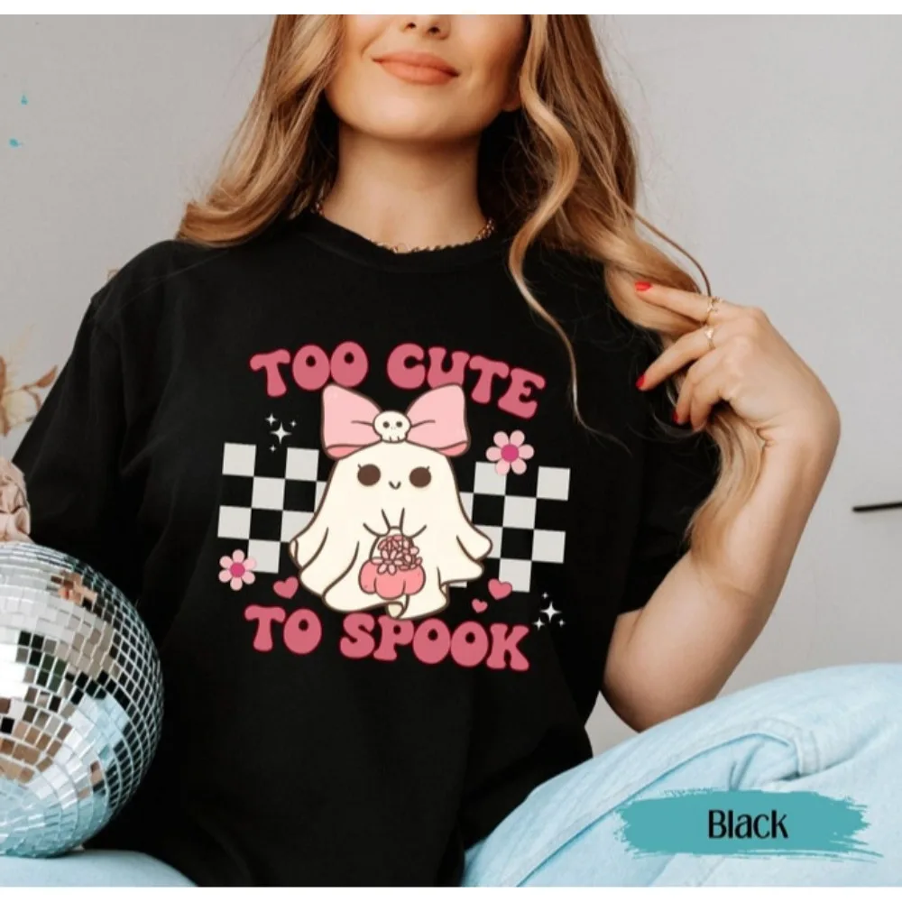 Too Cute To Spook T-Shirt Comfort Colors Shirt Cute Ghost Cotton Tee Retro Halloween Tshirt Cute Fall Tops Spooky Season Outfit