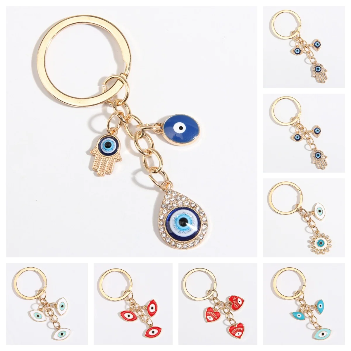 2025 New Heart Shaped Palm Water Drop Devil's Eye Pendant Suitable for Men and Women Accessories Keychain Keychain Holiday Gift