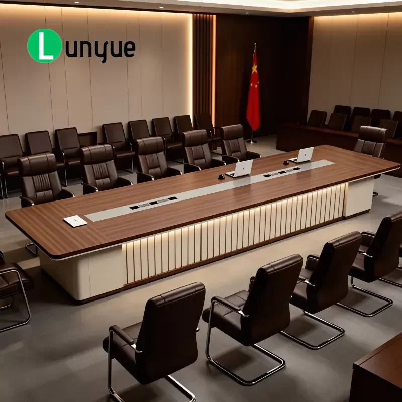 Modern Luxury Solid Wood Conference Table Eco Friendly Retractable Slide Type with Power Outlet Durable Customizable for