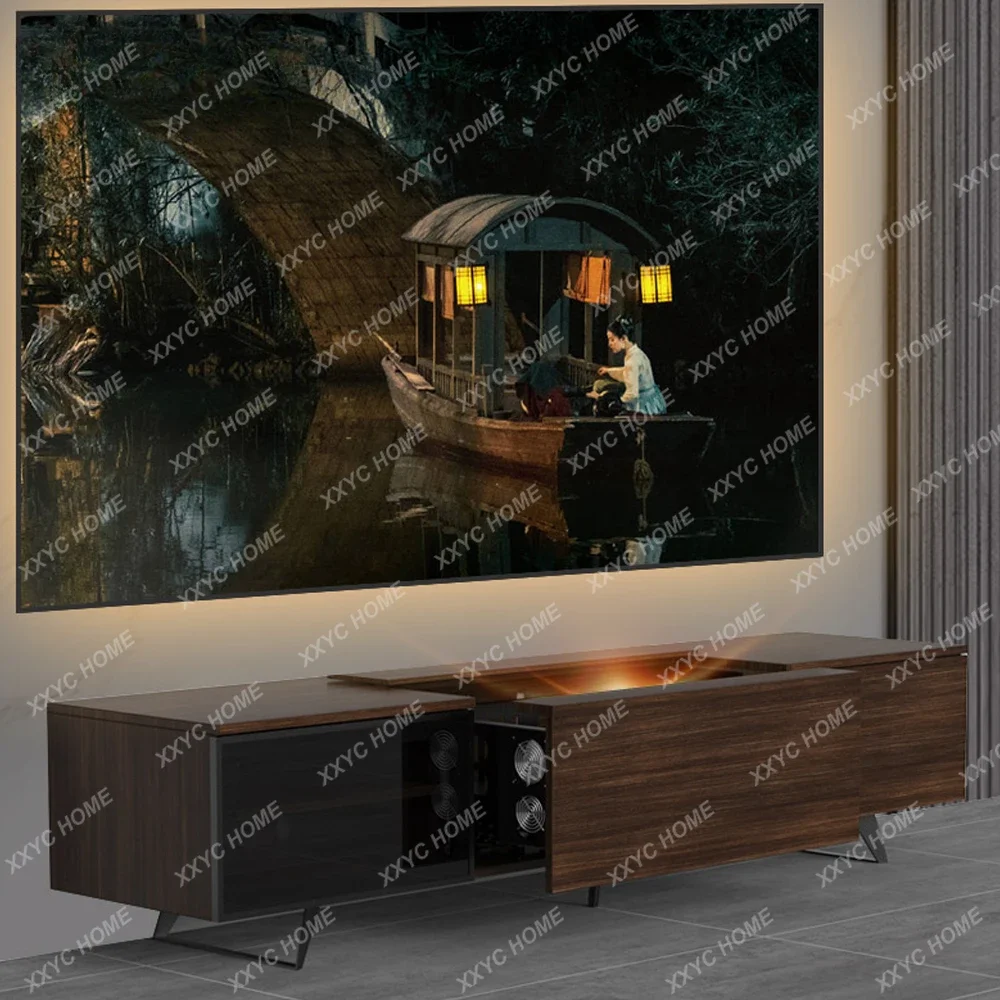 A  Perfect smart laser TV projection screen integrated cabinet is suitable for all ultra short throw laser projectors walnut view 4