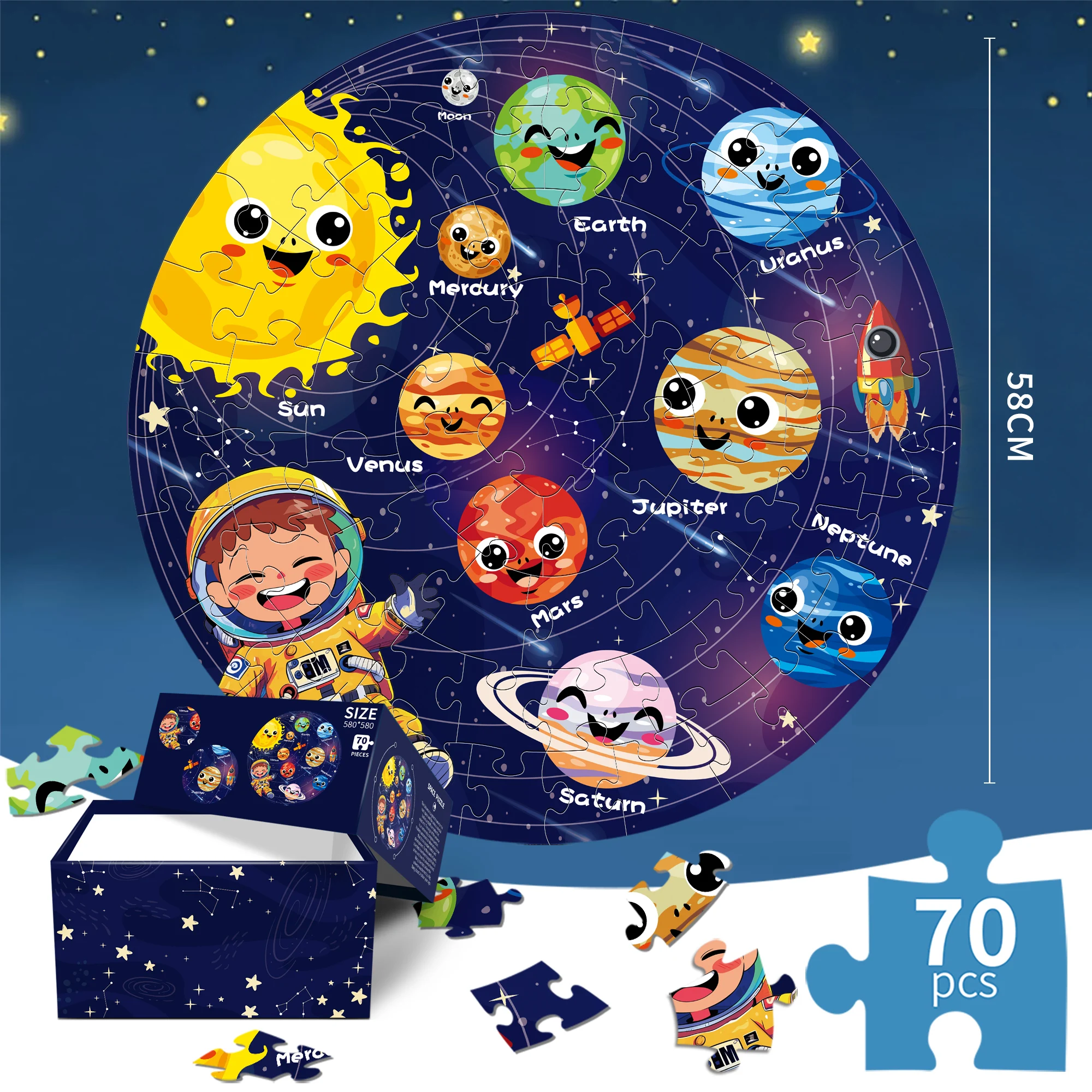 Lustige leuchtende Puzzles für Kinder, 70-teiliges kreatives Bodenpuzzles, frühes pädagogisches Lernspielzeug für Kinder ab 3 Jahren, Jungen und Mädchen