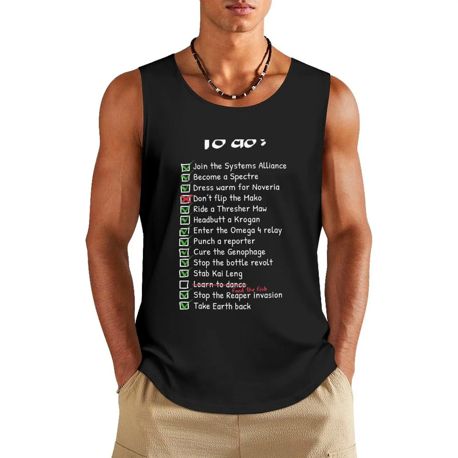 Commander Shepards To-Do List Tank Top sports t-shirts for men men gym clothing clothing men Men's summer clothes 2024