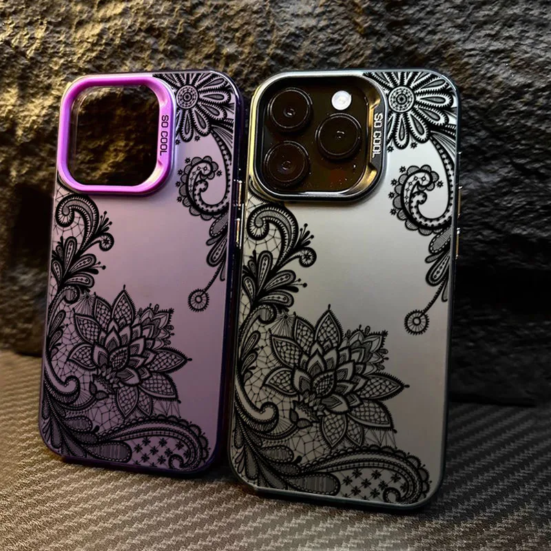 Черный кружевной принт, новый популярный гальванический серебряный чехол для телефона для Xiaomi 15 14 14T 13 12 13T Pro 11 Lite NE, модный сексуальный чехол для девочек Черный кружевной принт, новый популярный гальванический серебряный чехол для телефона для Xiaomi 15 14 14T 13 12 13T Pro 11 Lite NE, модный сексуальный чехол для девочек