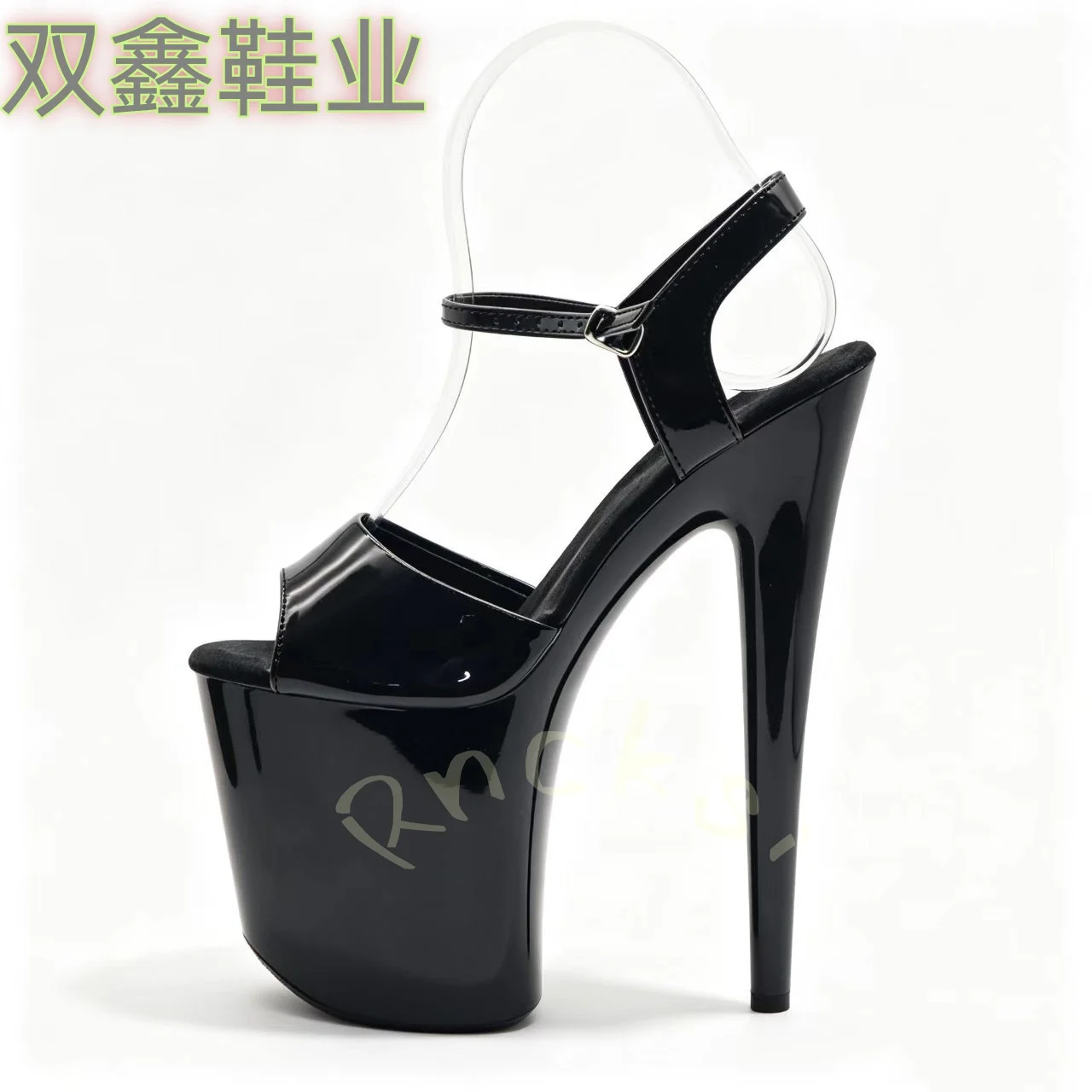 Women Ultra High Heel Platform Sandals Patent Leather Peep-Toe Shoes Pole Dance & Runway Model Performance