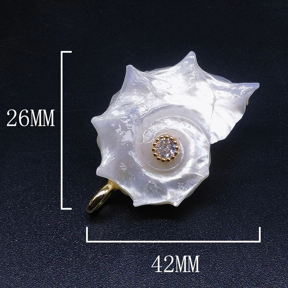 Natural White Shell Charm Shells Leaves Conch Shape with Zircon Charms Carved Gemstone for Diy Making Pendants Accessories